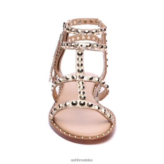 sandale žene ASH 46RP0B53 jaka metalik ravna sandala s resicama svijetlo zlato