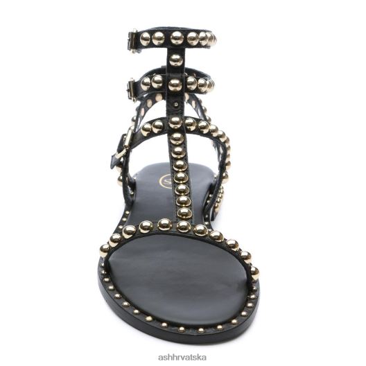 sandale žene ASH 46RP0B55 igrati ravne sandale s nitnama crno zlato