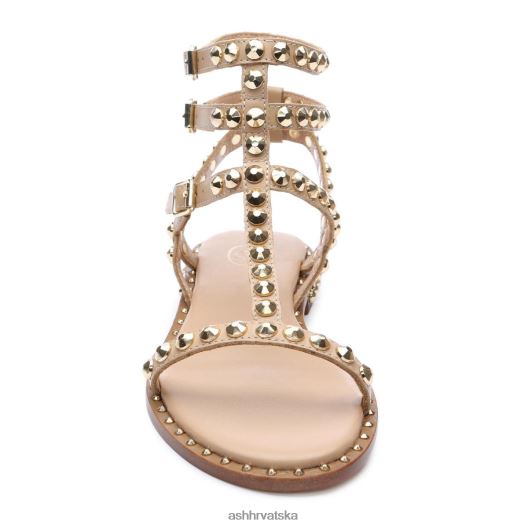 sandale žene ASH 46RP0B56 igrati ravne sandale s nitnama koža/zlato